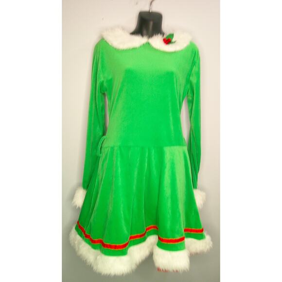 Holiday Green Velvet Elf Dress with Faux Fur – The North Pole- Women's S/M - Picture 3 of 10